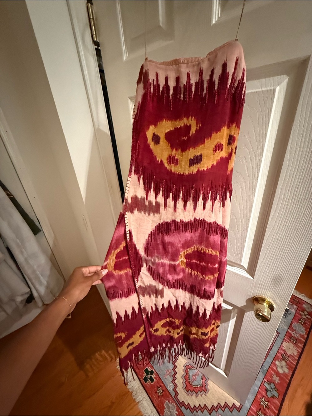 Ralph Lauren Burgundy, Cream & Mustard Tie-Dye Maxi Skirt